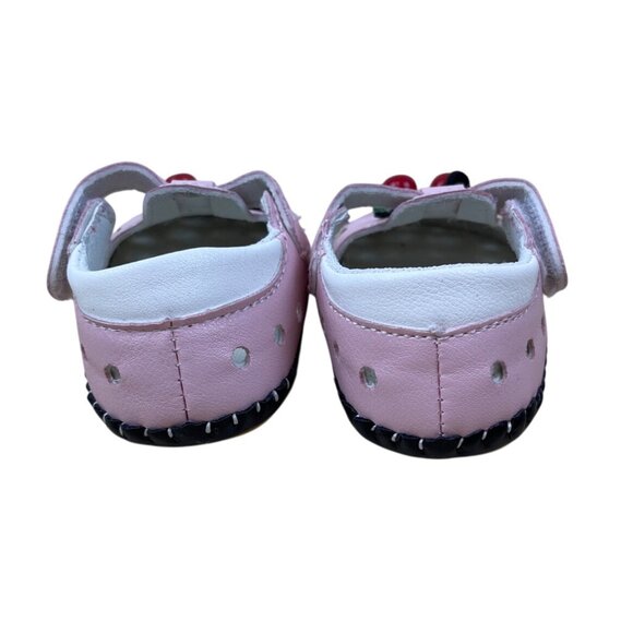 Xinqi Baby Girls Pink Cherry Design Heart Cutouts & Adhesive Strap Shoes Sz 16 - Picture 4 of 7